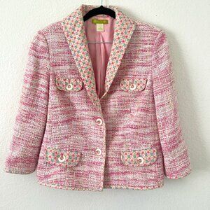 Sigrid Olsen Sz 10 Cotton Blend Pink Tweed Blazer Pastels Coquette Soft Girl